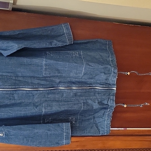 AMI | Women's Denim Jean Zip Up Tunic Jacket Roll Tab Sleeves Cotton - Size 1X - Picture 3 of 10